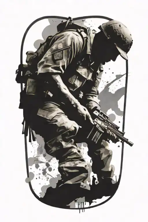 grunge collage of a soldier fighting for god tattoo design idea