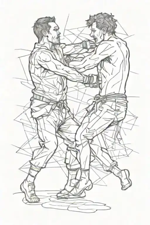 grunge collage of two men street fighting tattoo design idea