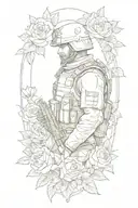 a collage of a Christian soldier surrounded by roses tattoo design idea