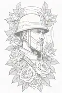 a collage of a Christian soldier surrounded by roses tattoo design idea