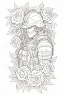 a collage of a Christian soldier intertwined by roses tattoo design idea