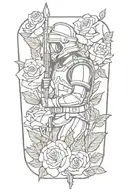 a collage of a Christian soldier intertwined by roses tattoo design idea