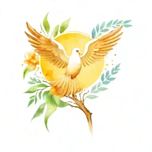 Roman Catholic cross with dove hand coming from the heaven and an olive branch  tattoo design idea