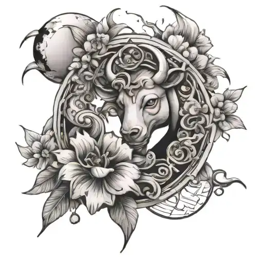 sun and moon merging together, cherry blossoms, Taurus, family knot, tattoo design idea