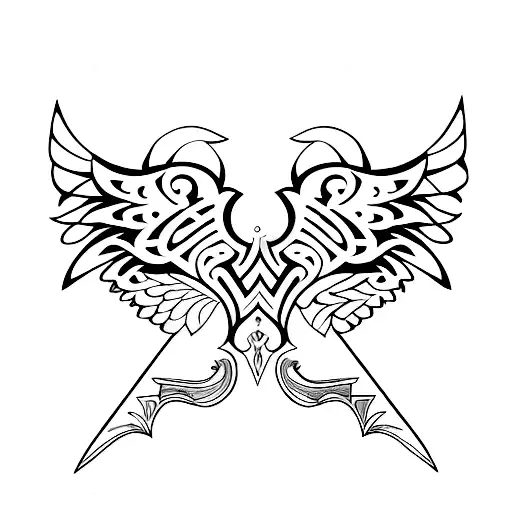  long sword with patterns and wings tattoo design idea