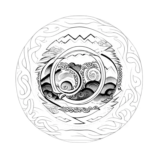 finger painted Ouroboros with yggdrasil in the center with burning ink tattoo design idea