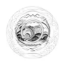 finger painted Ouroboros with yggdrasil in the center with burning ink tattoo design idea