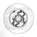 finger painted Ouroboros with yggdrasil in the center with burning ink tattoo design idea