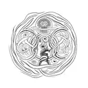 finger painted Ouroboros with yggdrasil in the center with burning ink tattoo design idea