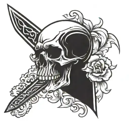 skull and dagger tattoo design idea