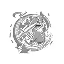 An academia-themed tattoo featuring a quill pen writing equations with Pokémon characters as mascots tattoo design idea