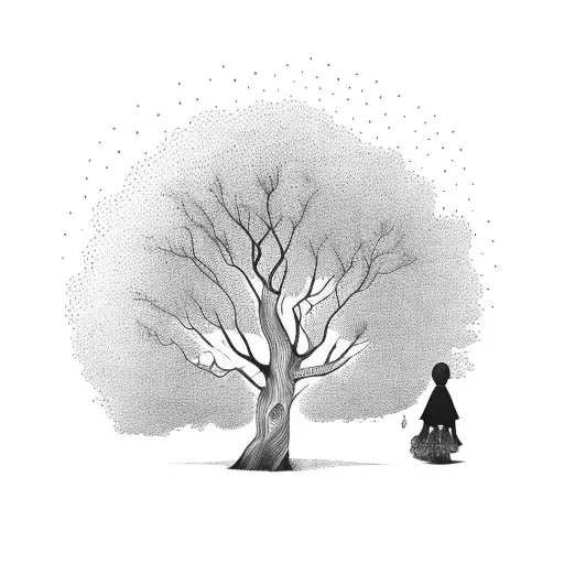 tree hugging girl with animals tattoo design idea