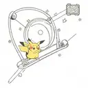 computer screen with pikachu Snowboarding, a skydiver in the background, an 8-ball pool, a beer and a rugbyball tattoo design idea