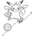 computer screen with pikachu Snowboarding, a skydiver in the background, an 8-ball pool, a beer and a rugbyball tattoo design idea