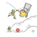 a computer screen with pikachu Snowboarding, a skydiver in the background, an 8-ball pool, a beer and a rugbybal, in it  tattoo design idea