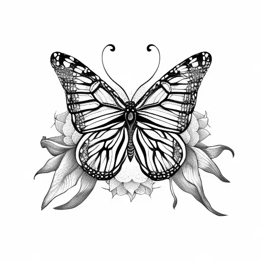 monarch butterfly with a sunflower tattoo design idea