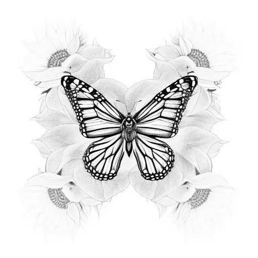 monarch butterfly with a sunflower tattoo design idea