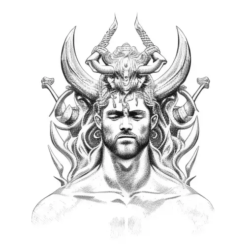 Perseus holding Poseidon's head tattoo design idea