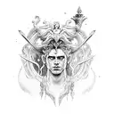 Perseus holding Poseidon's head tattoo design idea