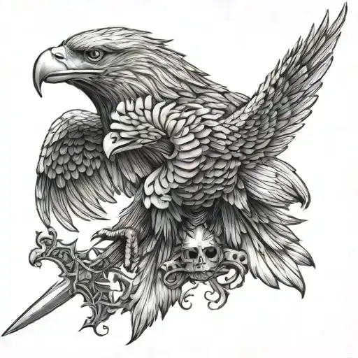 eagle, wolf and sword tattoo design idea