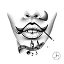 A new-school design featuring colorful lips with musical notes as the lipstick tattoo design idea