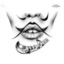 A new-school design featuring colorful lips with musical notes as the lipstick tattoo design idea