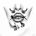 A new-school design featuring colorful lips with musical notes as the lipstick tattoo design idea