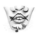 A new-school design featuring colorful lips with musical notes as the lipstick tattoo design idea
