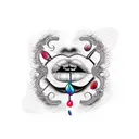 A new-school design featuring colorful lips with musical notes as the lipstick tattoo design idea