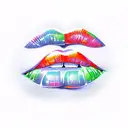 A new-school design featuring colorful lips with musical notes as the lipstick tattoo design idea