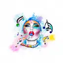 A new-school design featuring colorful lips with musical notes as the lipstick tattoo design idea