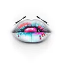 A new-school design featuring colorful lips with musical notes as the lipstick tattoo design idea