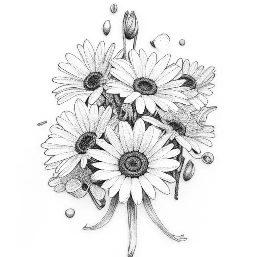 Daisy and Sweet Pea Bouquet tattoo design idea