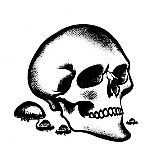 skull with mushrooms  tattoo design idea