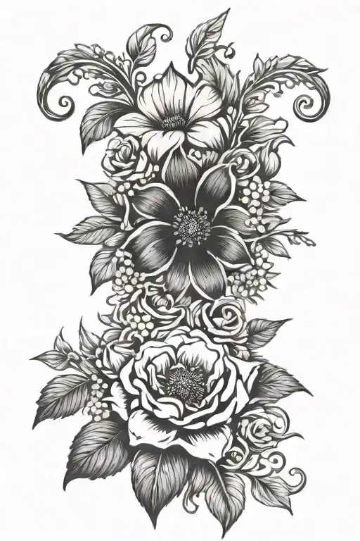 birthflower march June August bouquet tattoo tattoo design idea