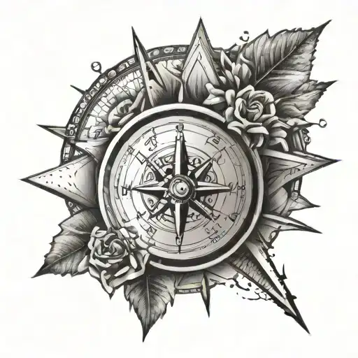 compass rose with clock tattoo design idea