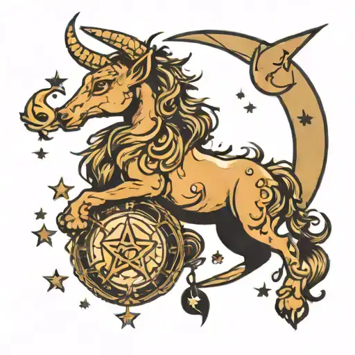 capricorn with moon surrounded by stars tattoo design idea