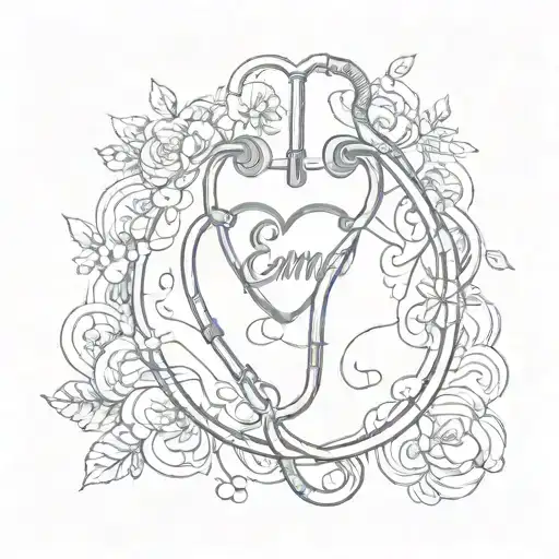 A paramedic's stethoscope forming a heart shape, with Emma's name subtly incorporated into the design tattoo design idea