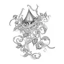 thriving, long climbing vine plant nestled in an ornate pot tattoo design idea