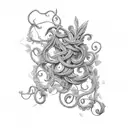thriving, long climbing vine plant nestled in an ornate pot tattoo design idea