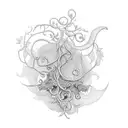 thriving, long climbing vine plant nestled in an ornate pot tattoo design idea