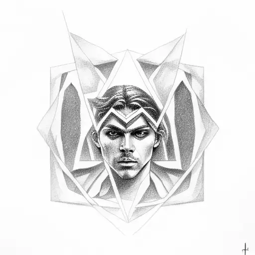 greek god with eyes covered by rectangle tattoo design idea