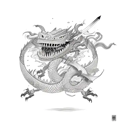 samurai fighting dragon tattoo design idea