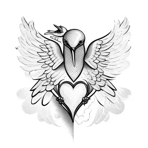 heart with wings and hummingbird  tattoo design idea