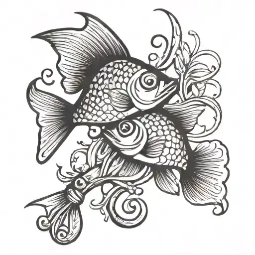 2 fish 1 hook tattoo design idea