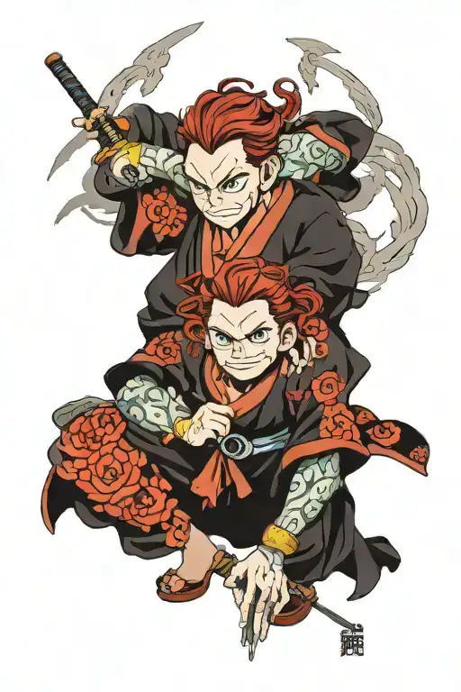 tanjiro from demon slayer on traditional japanese tattoo background  tattoo design idea