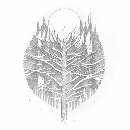 Burning forest tattoo design idea