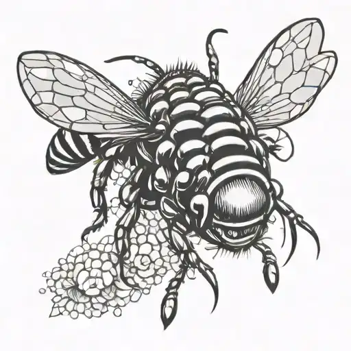 saying darling beehive with a diamond in the middle and honey combs behind tattoo design idea