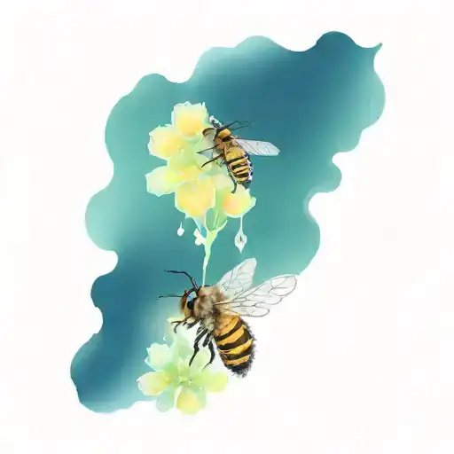 honey bee, hive, flowers blooming tattoo design idea
