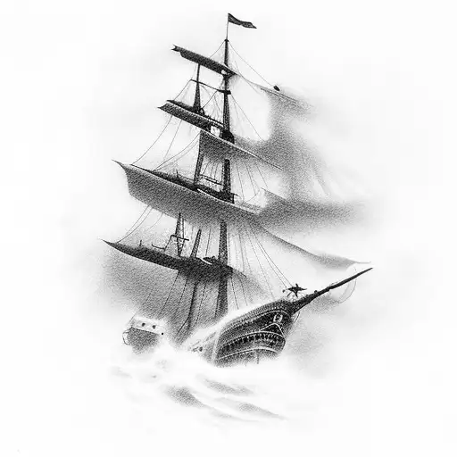 realistic half sleeve of an old ship in a storm tattoo design idea